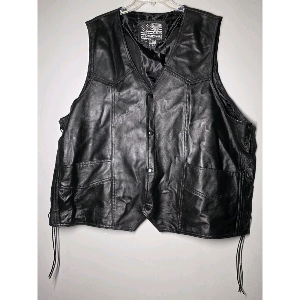 Vintage Dream Apparel Leather Gilet Biker Vest Gilet Black Size 56